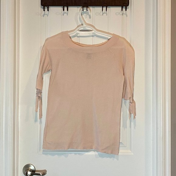 Blush Pink Ribbed 3/4 Tie Sleeve Blouse - Picture 1 of 3